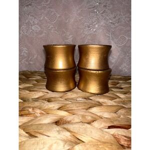 Set‎ of 4 Gold Wooden Napkin Rings Spool Shape Metallic Table Decor